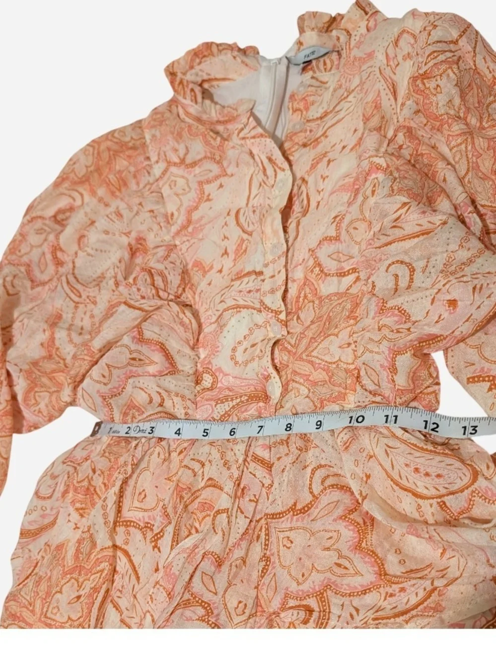 Pre-owned Fate Coral Paisley Ruffle Mini Dress - Picture 7 of 10